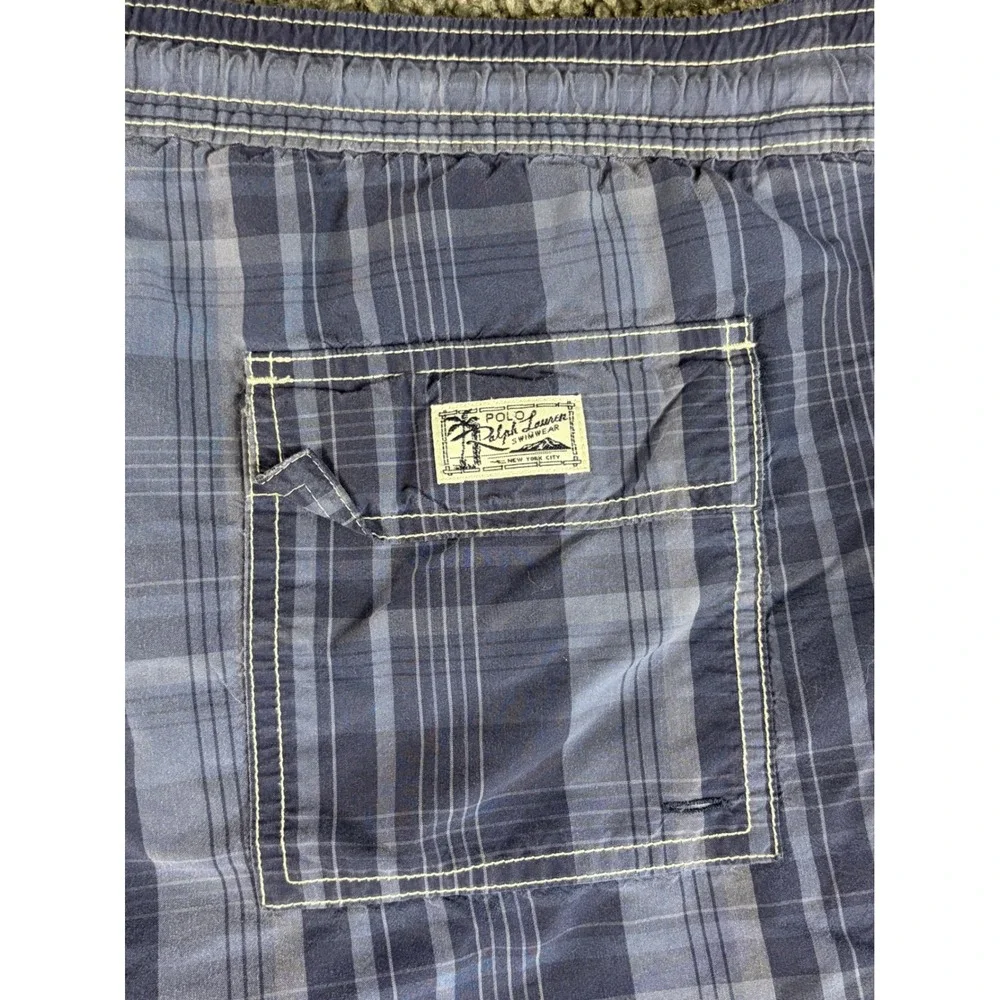 Polo Ralph Lauren Mens Blue Plaid Swim Trunks XL Drawstring Mesh Lined Shorts